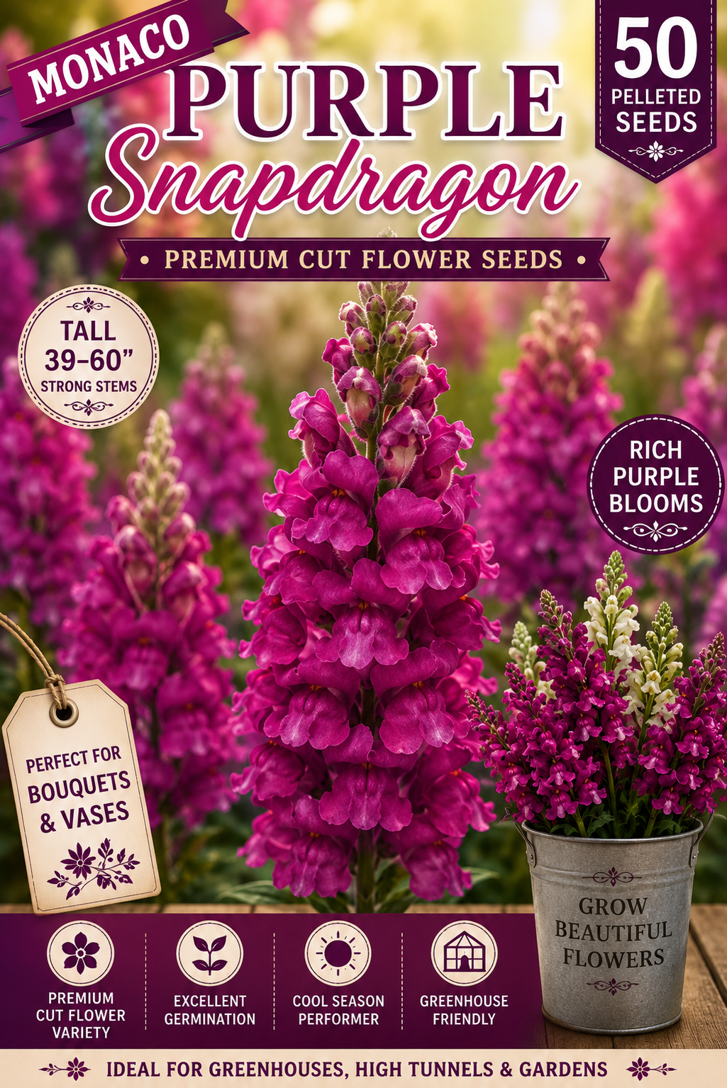 Monaco Purple Snapdragon Seeds 50 Pelleted | Premium Cut Flower Seeds