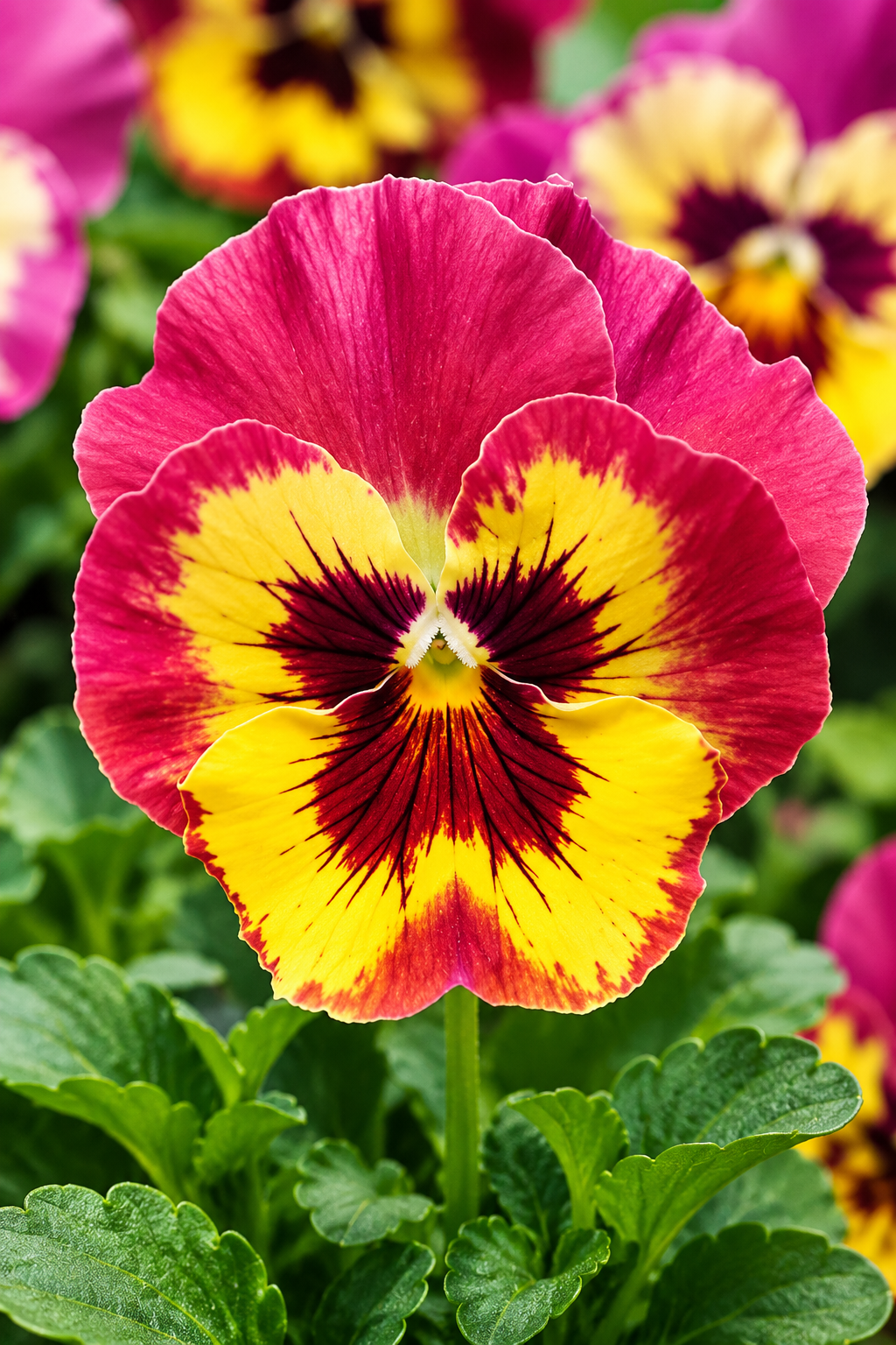 Panola XP Rose Picotee pansy with rose-pink and yellow flowers