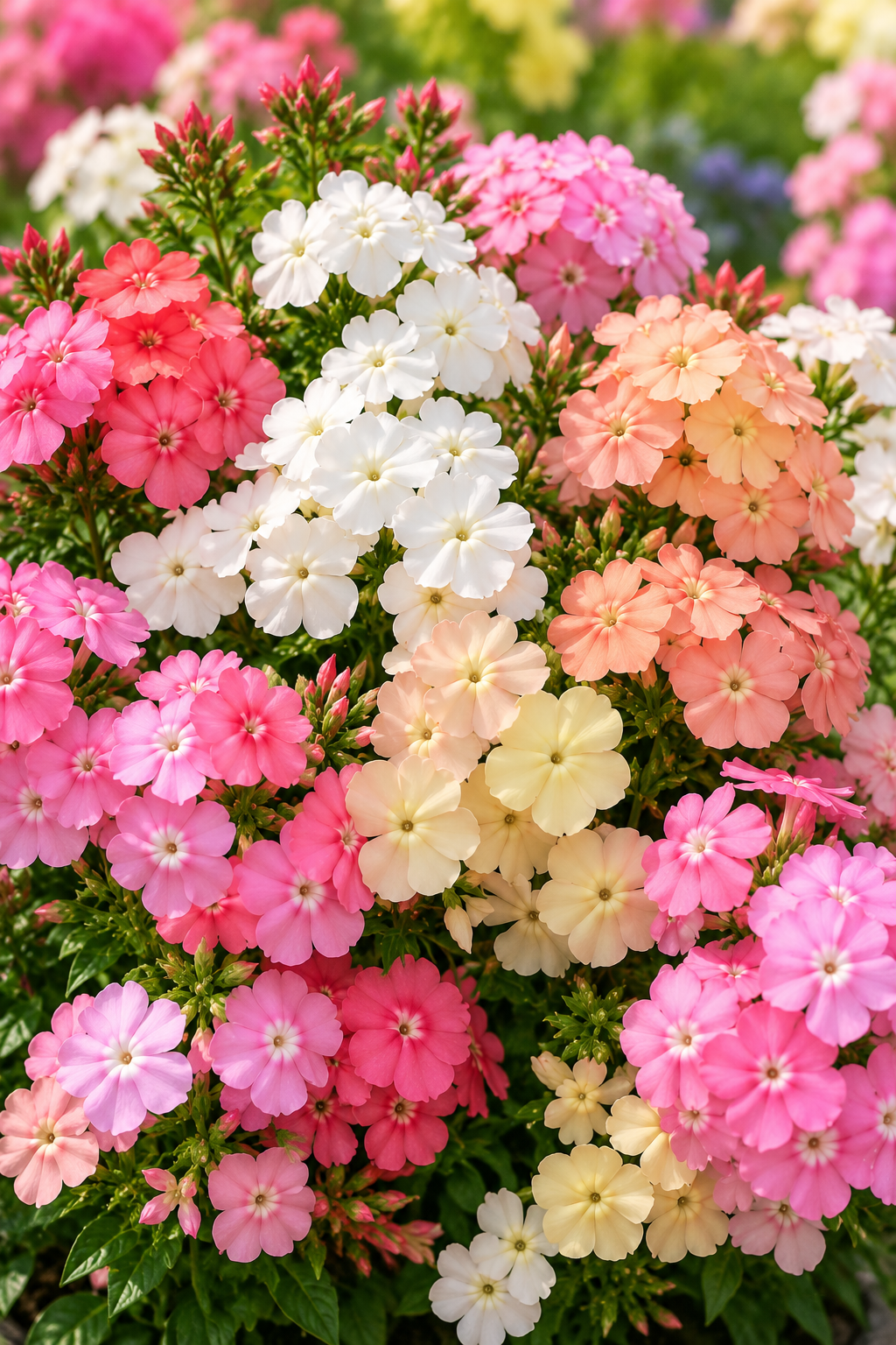 Beauty Coral Reef phlox blooms in pink, peach, cream and white