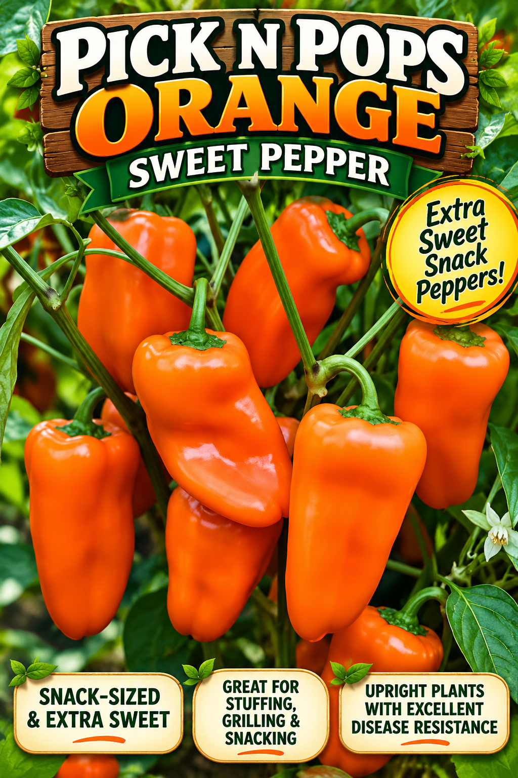 25 Pick N Pops Orange Sweet Pepper Seeds – Snack Pepper Vegetable Seeds