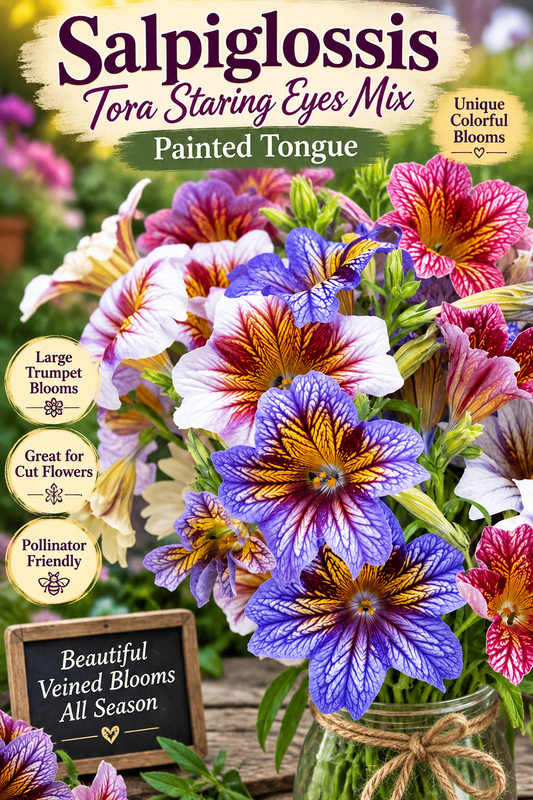 50 Pelleted Seeds Tora Staring Eye Mix Salpiglossis Painted Tongue