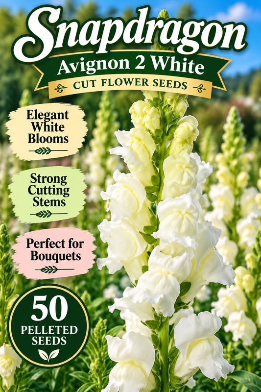 50 Pelleted Snapdragon Seeds Avignon 2 White Cut Flower Seeds