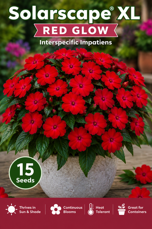 Impatiens Seeds Solarscape® XL Red Glow 15 Seeds | Sun & Shade Garden Flower Seeds