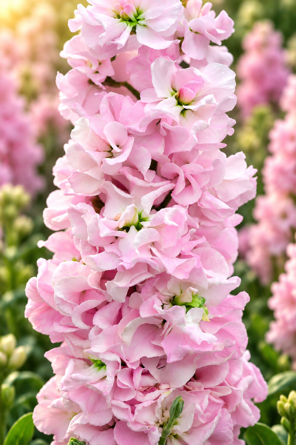 Column Malmaison Pink stock with ruffled pale pink flowers