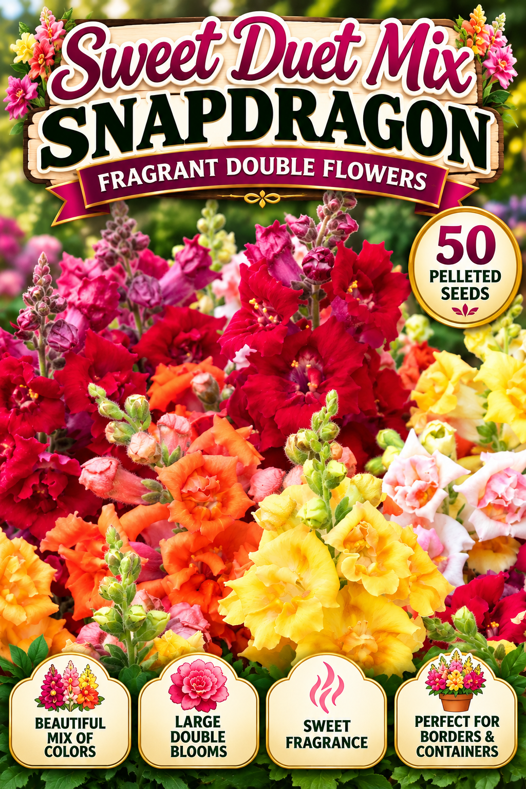 Sweet Duet Mix Snapdragon Seeds – 50 Pelleted Seeds | Fragrant Double Flowers