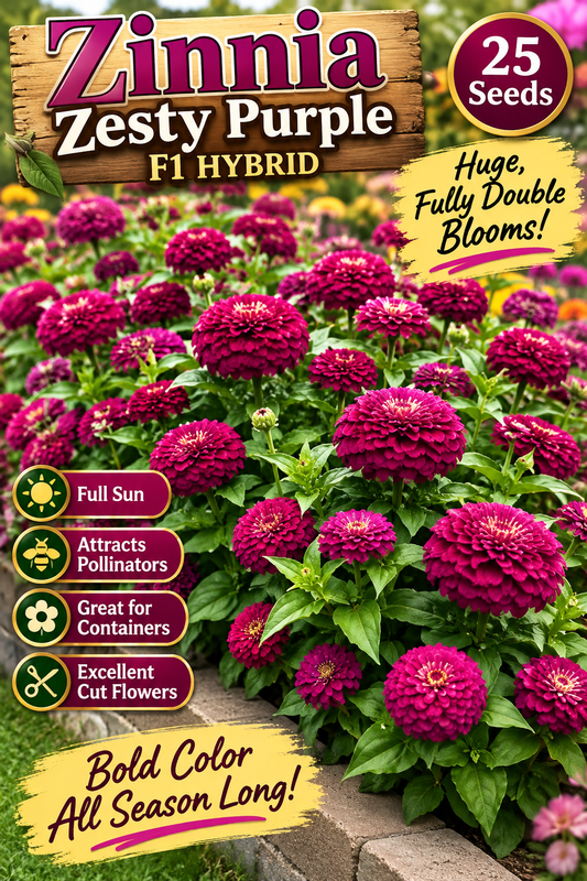 25 Zinnia Seeds Zesty Purple Flower Seeds F1 Hybrid
